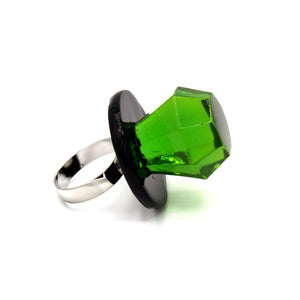 Jewelie Pop Ring Non Traditional Engagement Ring Resin Handmade Jewelry Gift Men Women Green and Black