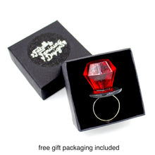 Load image into Gallery viewer, Jewelie Pop Ring Engagement Ideas Non traditional promise for women or men red black resin handmade gift

