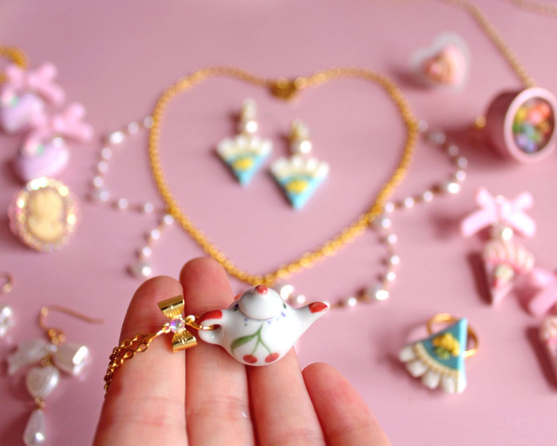 Rococo Dreams Marie Antoinette Inspired Jewelry Sets - Handmade Soft Girl Pink Necklace Ring Earrings - Fatally Feminine Designs
