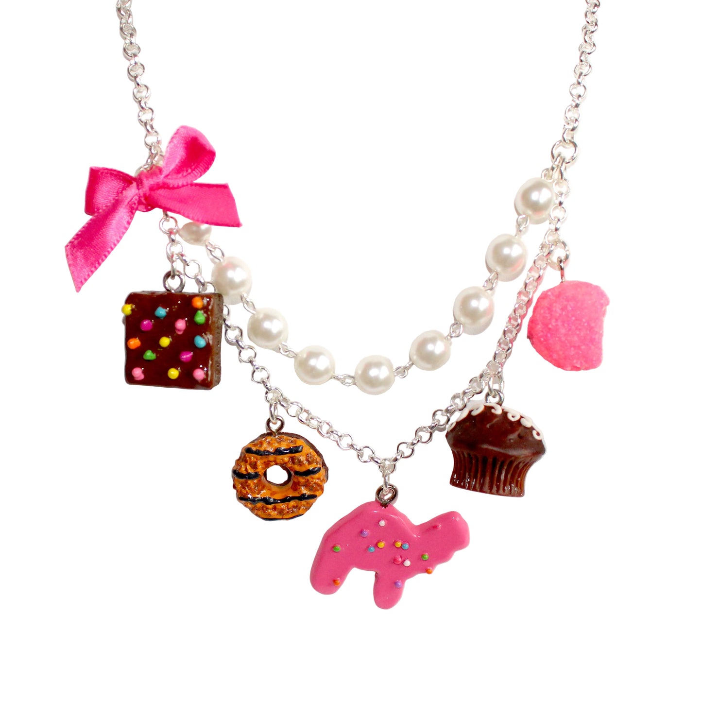 Pink Snack Cake Dessert Statement Charm Necklace Handmade in the USA in Gold or silver finish nostalgic 90s accessory for kawaii or egl style 