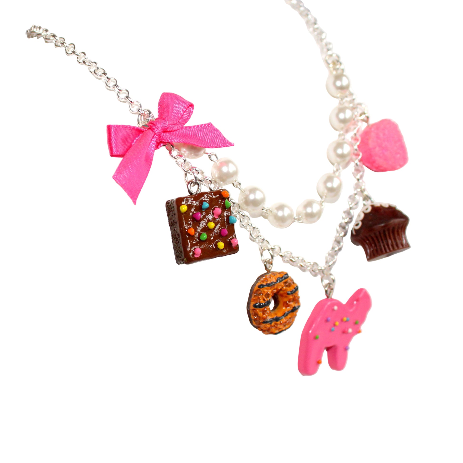 Pink Snack Cake Dessert Statement Charm Necklace Handmade in the USA in Gold or silver finish nostalgic 90s accessory for kawaii or egl style 