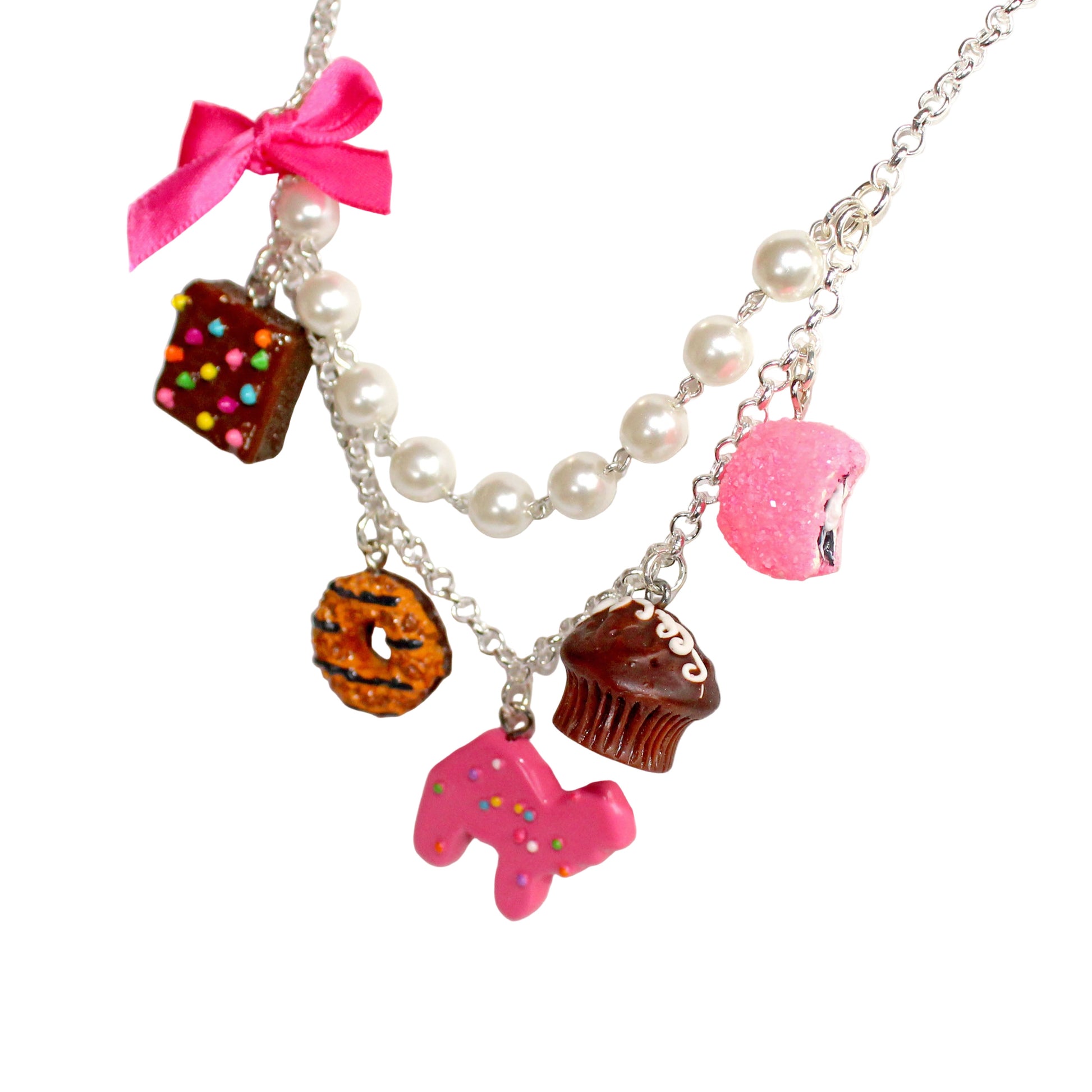 Pink Snack Cake Dessert Statement Charm Necklace Handmade in the USA in Gold or silver finish nostalgic 90s accessory for kawaii or egl style 