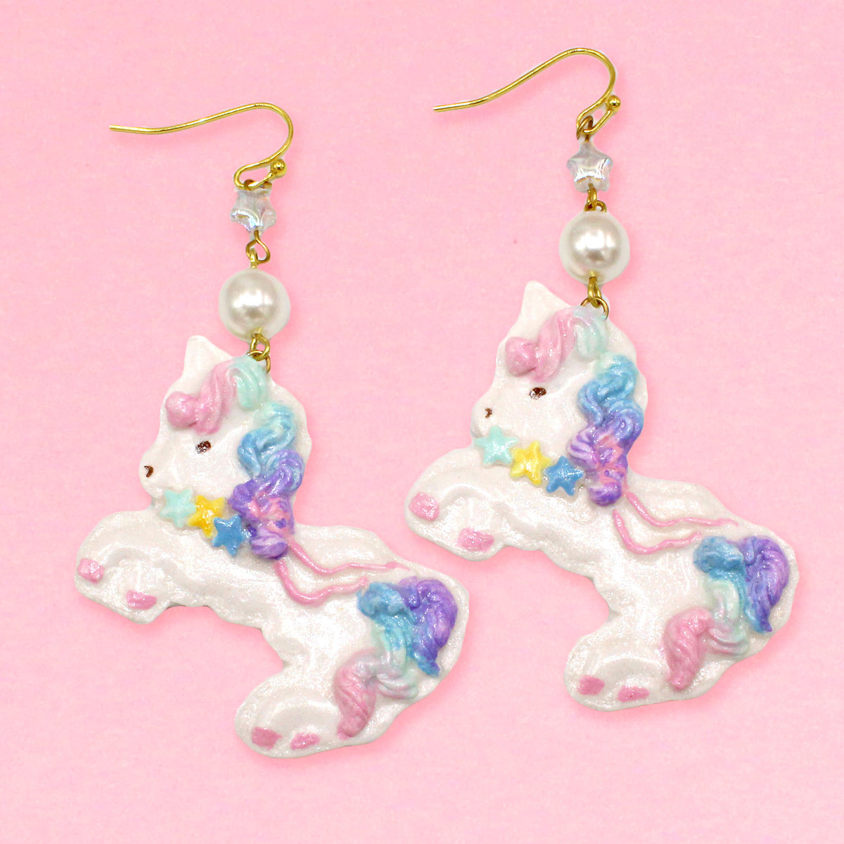 Unicorn Bon Bon Hook Statement Earrings (Handcrafted Pastel Rainbow Jewelry Style)