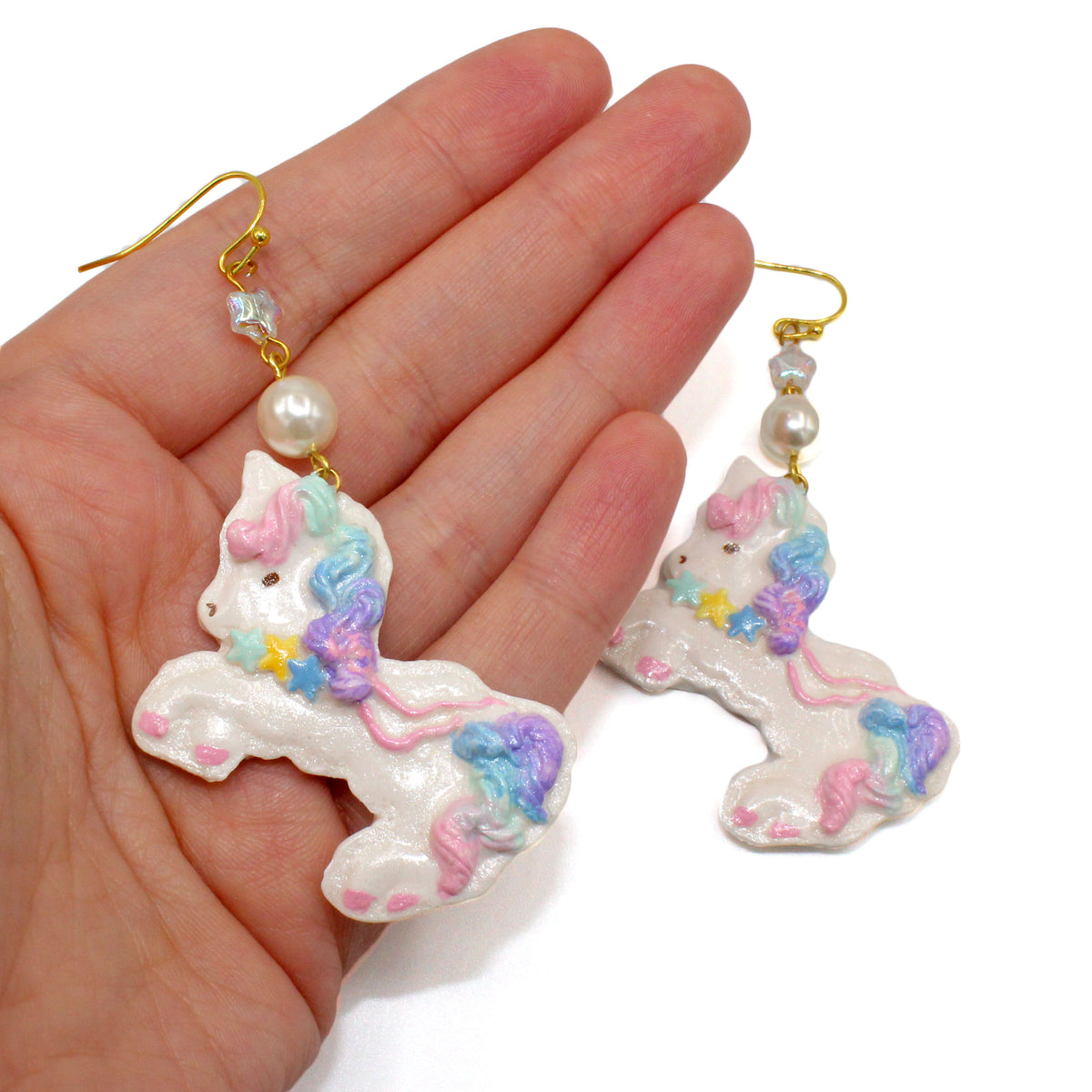 Unicorn Bon Bon Hook Statement Earrings (Handcrafted Pastel Rainbow Jewelry Style)