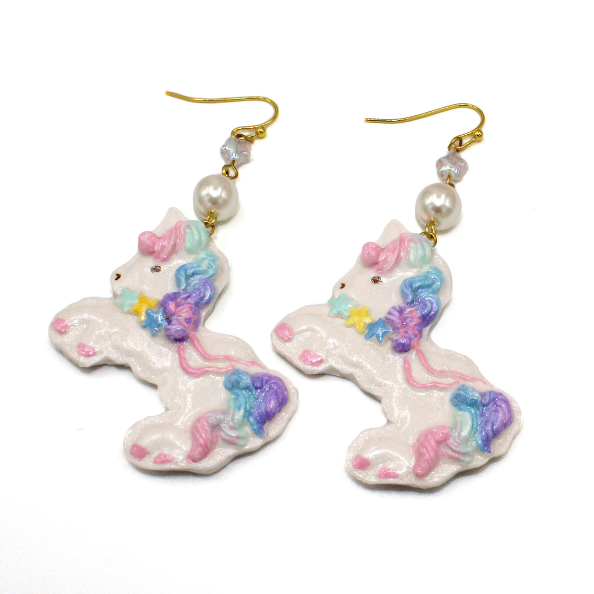 Unicorn Bon Bon Hook Statement Earrings (Handcrafted Pastel Rainbow Jewelry Style)
