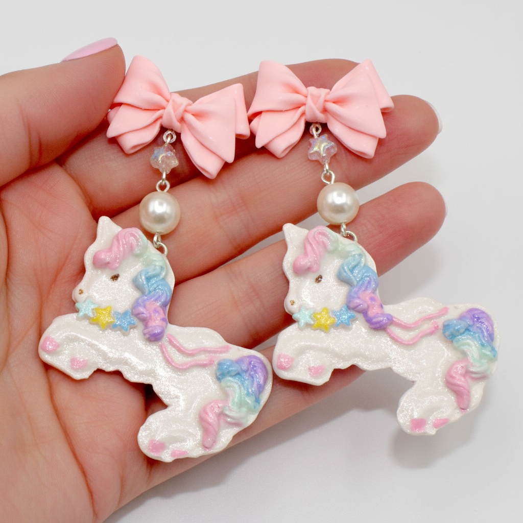 Unicorn Bon Bon Statement Earrings (Handcrafted Pastel Rainbow Jewelry Set)