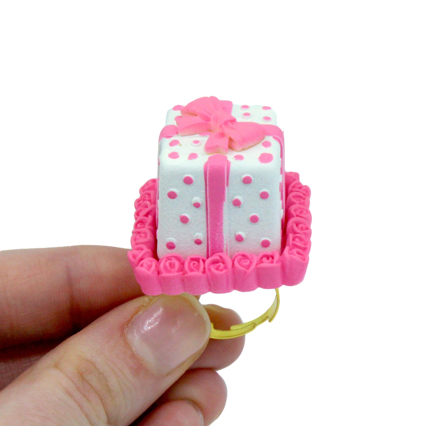 Pink Miniature Valentine's Cake Statement Ring - Adjustable in Silver or Gold - Fatally Feminine Designs