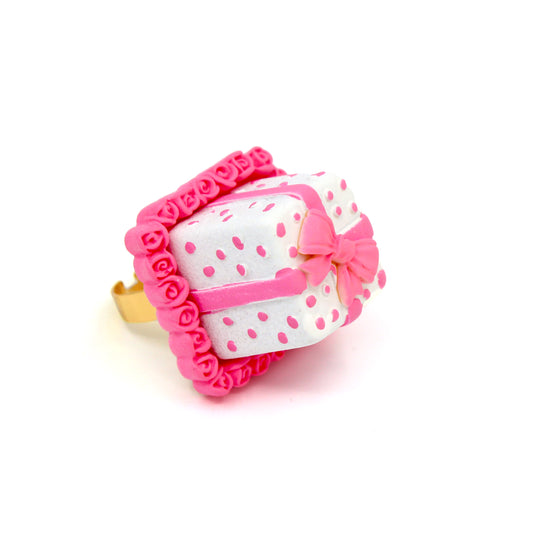 Pink Miniature Valentine's Cake Statement Ring - Adjustable in Silver or Gold - Fatally Feminine Designs