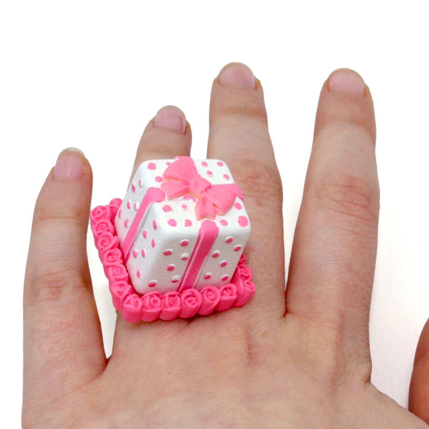 Pink Miniature Valentine's Cake Statement Ring - Adjustable in Silver or Gold - Fatally Feminine Designs