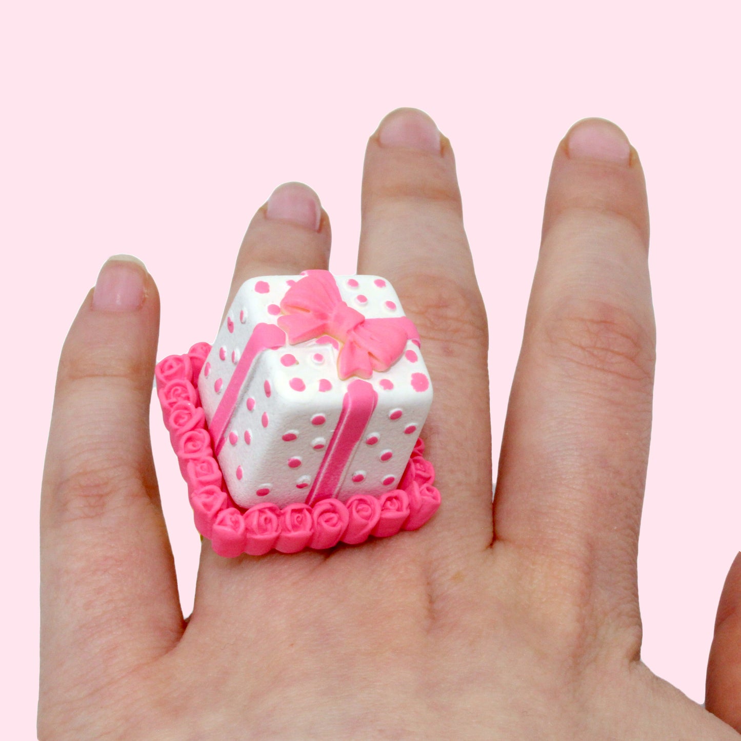 Pink Miniature Valentine's Cake Statement Ring - Adjustable in Silver or Gold - Fatally Feminine Designs