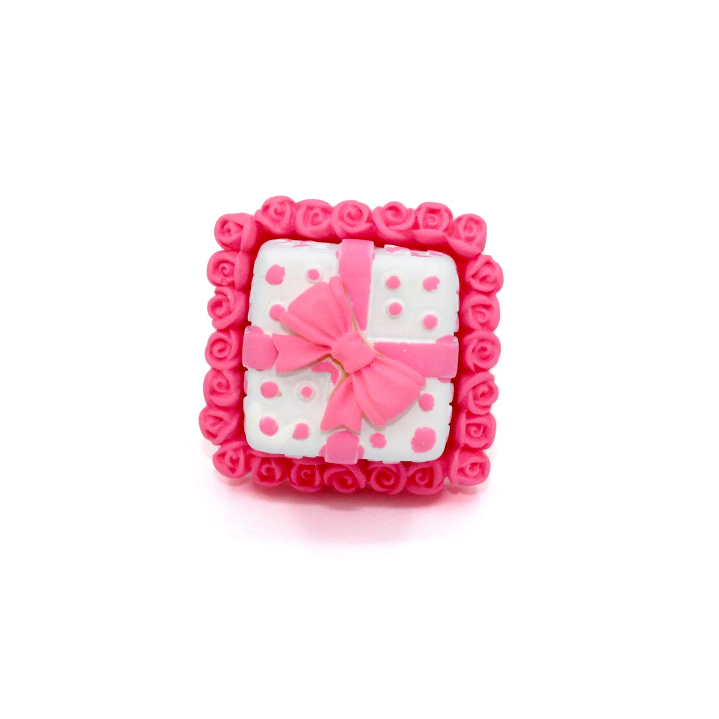 Pink Miniature Valentine's Cake Statement Ring - Adjustable in Silver or Gold - Fatally Feminine Designs