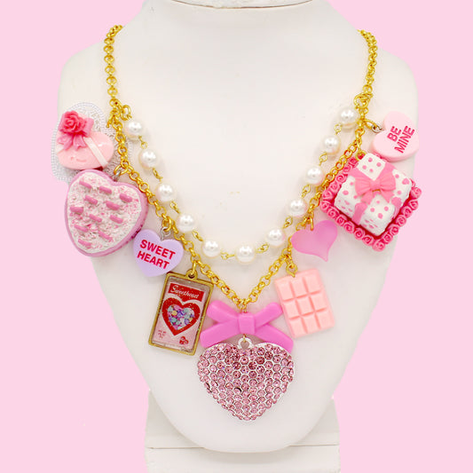 Sweet Heart Statement Necklace, Valentine's Charm Jewelry, Gold or Silver Adjustable Length