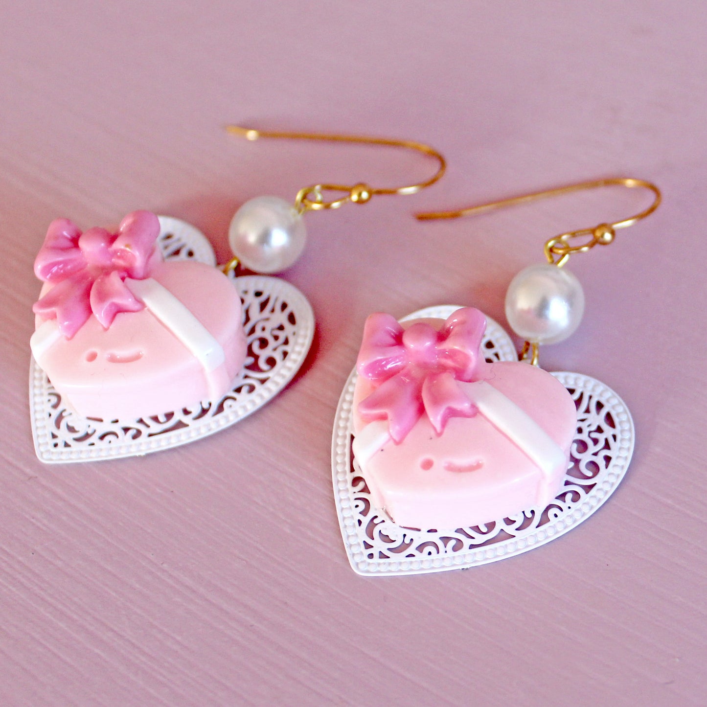 Vintage Heart Chocolate Box Earrings, Valentine's Statement Drop Earrings, Handmade Charm Jewelry