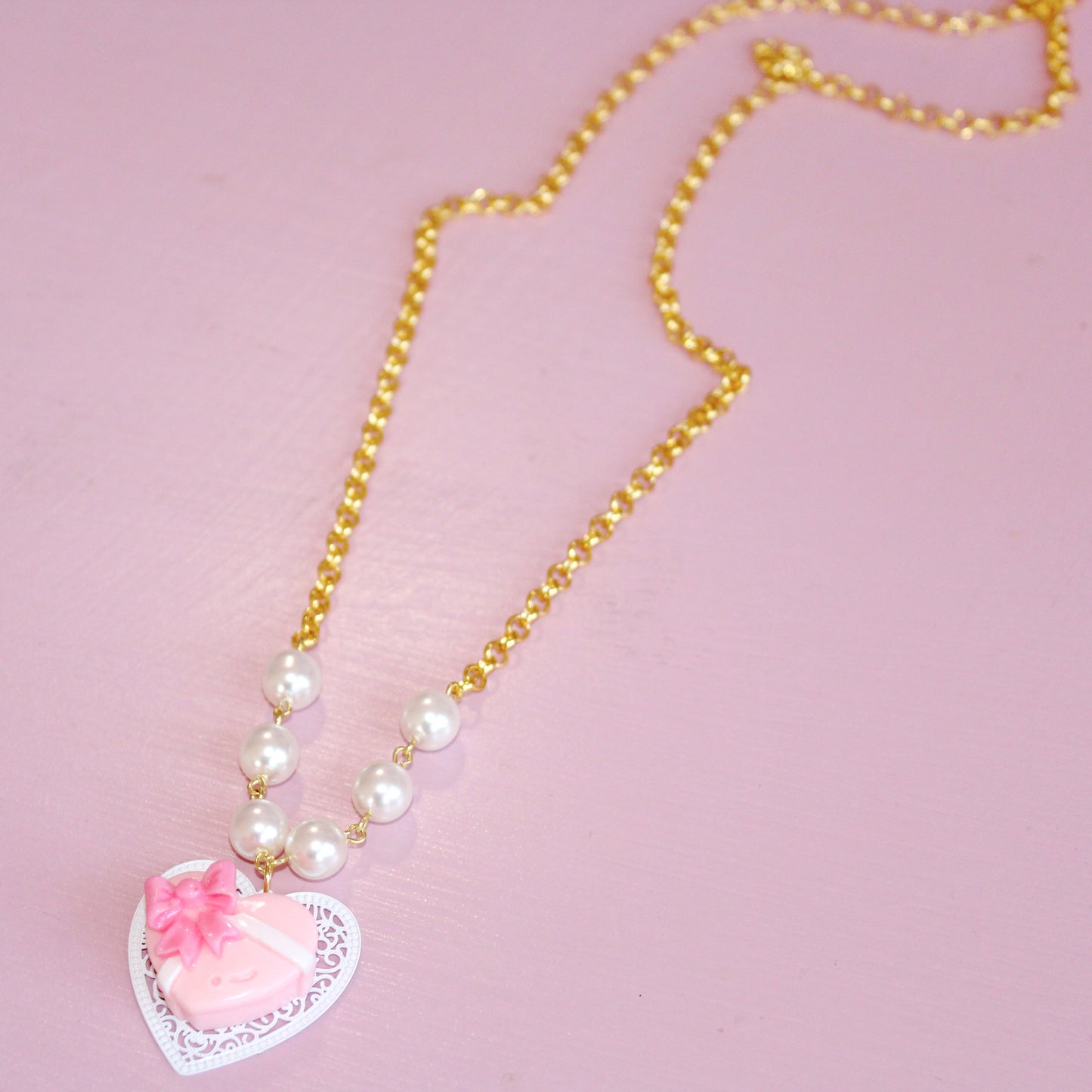 Vintage Pink Heart Chocolate Box Necklace, Valentine's Charm Jewelry, Fatally Feminine Designs