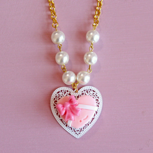 Vintage Pink Heart Chocolate Box Necklace, Valentine's Charm Jewelry, Fatally Feminine Designs