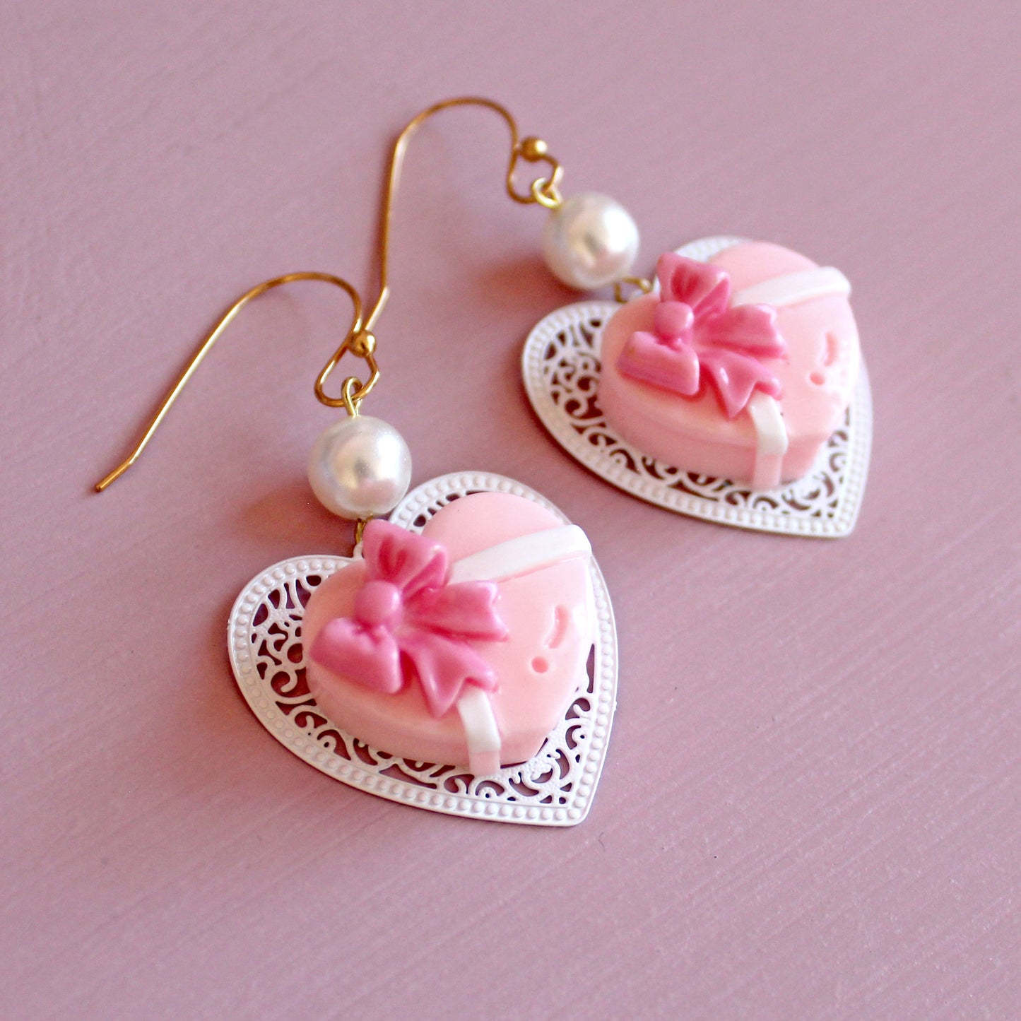 Vintage Heart Chocolate Box Earrings, Valentine's Statement Drop Earrings, Handmade Charm Jewelry