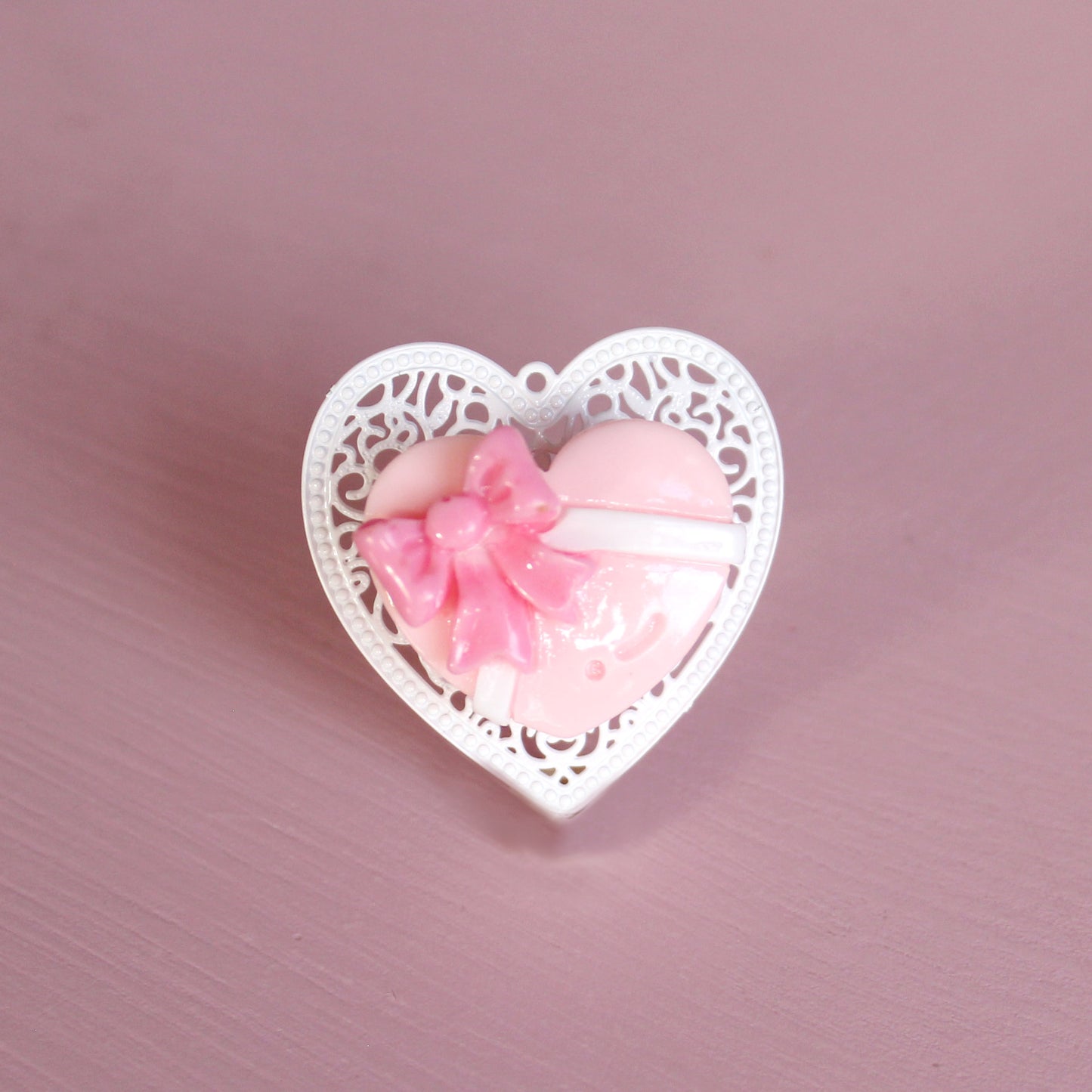 Vintage Pink Heart Chocolate Box Ring, Valentine's Charm Jewelry, Fatally Feminine Designs