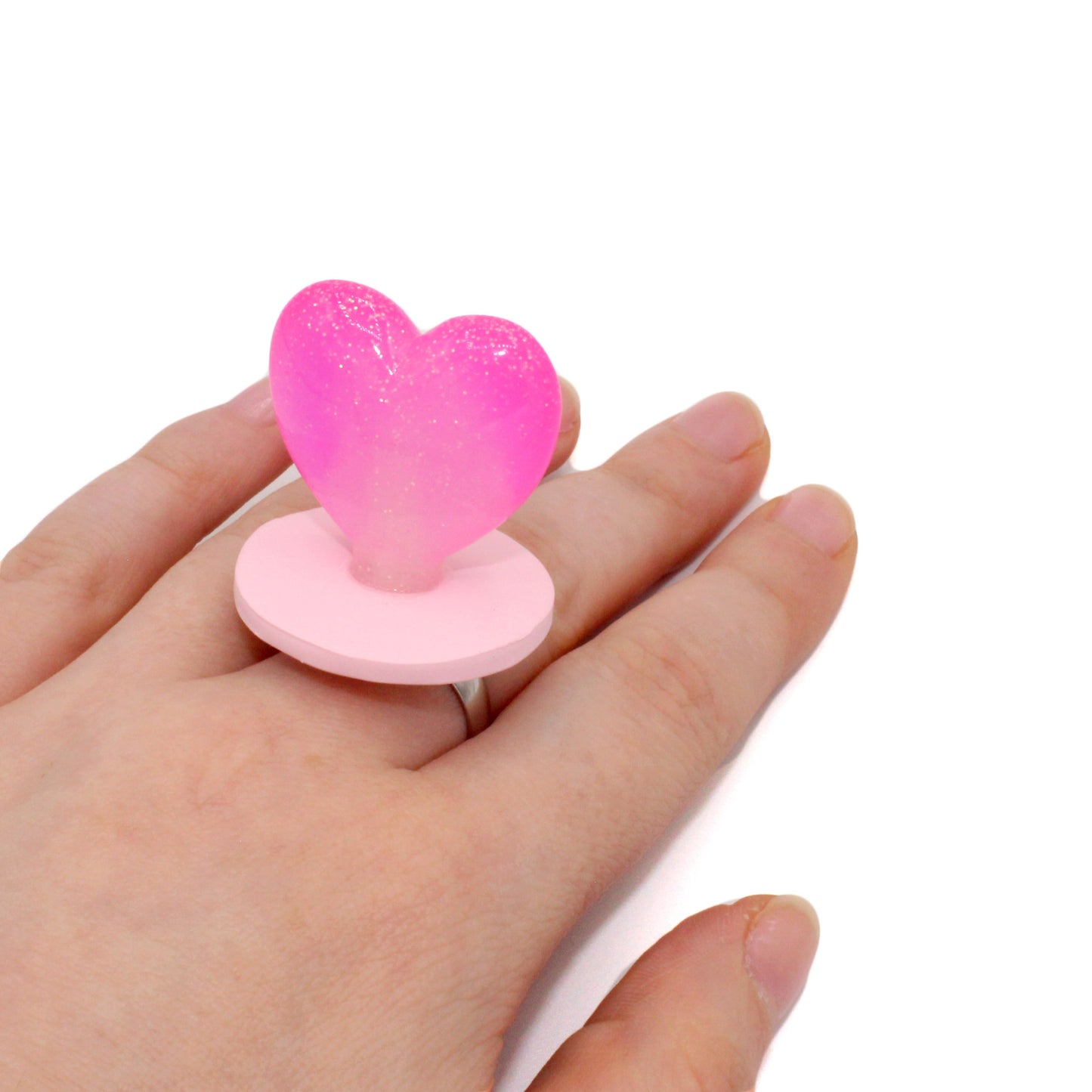 Pink Heart Faux Candy Statement Ring - Adjustable in Silver or Gold - Fatally Feminine Designs