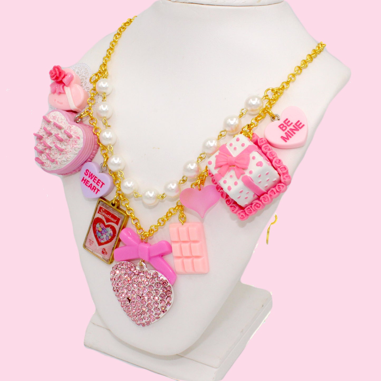 Sweet Heart Statement Necklace, Valentine's Charm Jewelry, Gold or Silver Adjustable Length