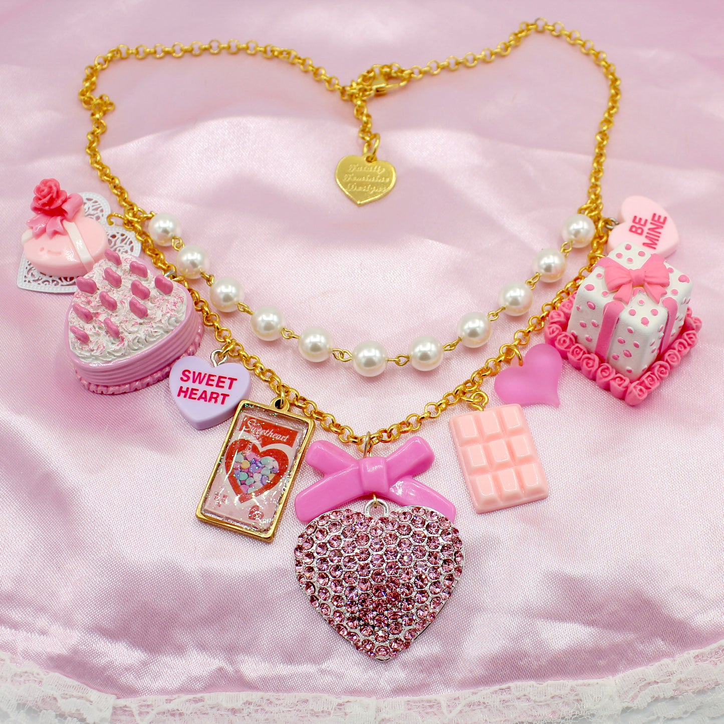 Sweet Heart Statement Necklace, Valentine's Charm Jewelry, Gold or Silver Adjustable Length