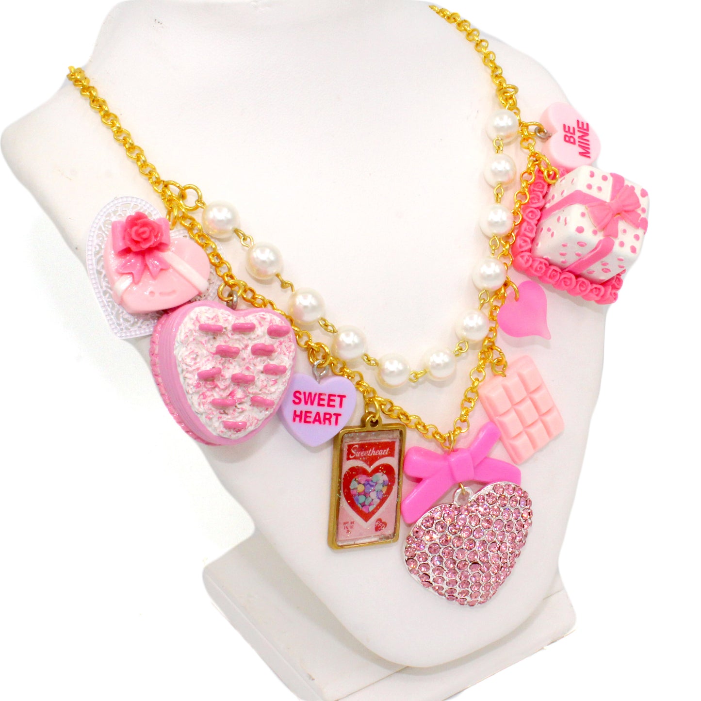 Sweet Heart Statement Necklace, Valentine's Charm Jewelry, Gold or Silver Adjustable Length