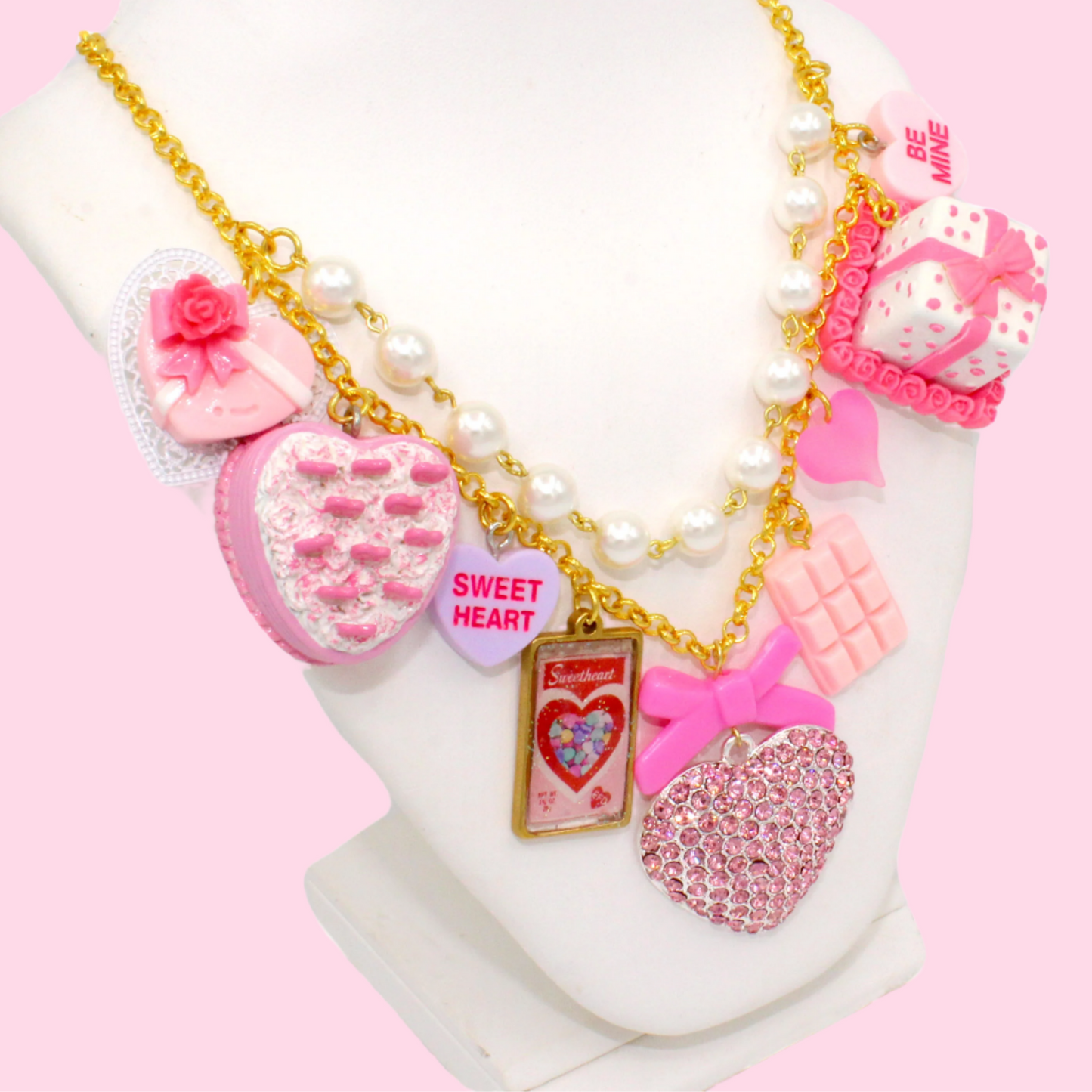 Sweet Heart Statement Necklace, Valentine's Charm Jewelry, Gold or Silver Adjustable Length