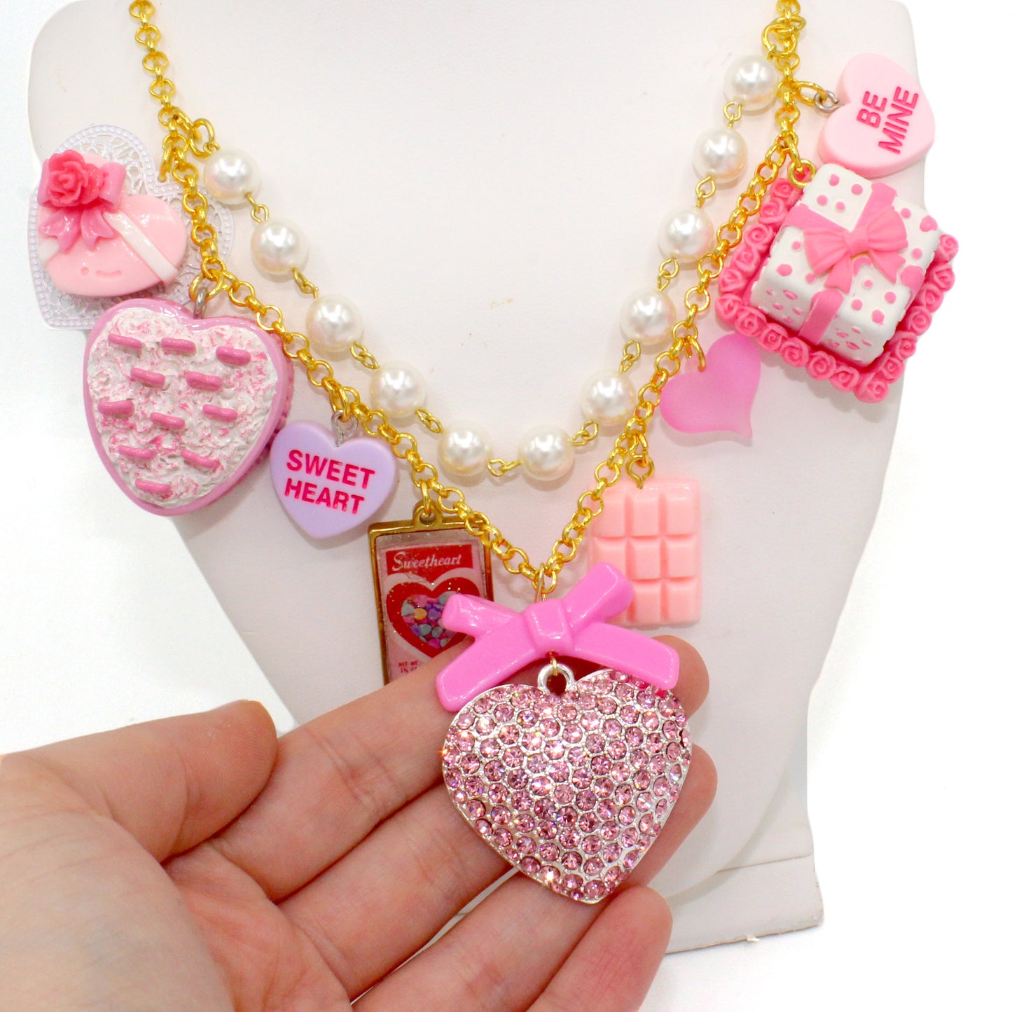 Sweet Heart Statement Necklace, Valentine's Charm Jewelry, Gold or Silver Adjustable Length