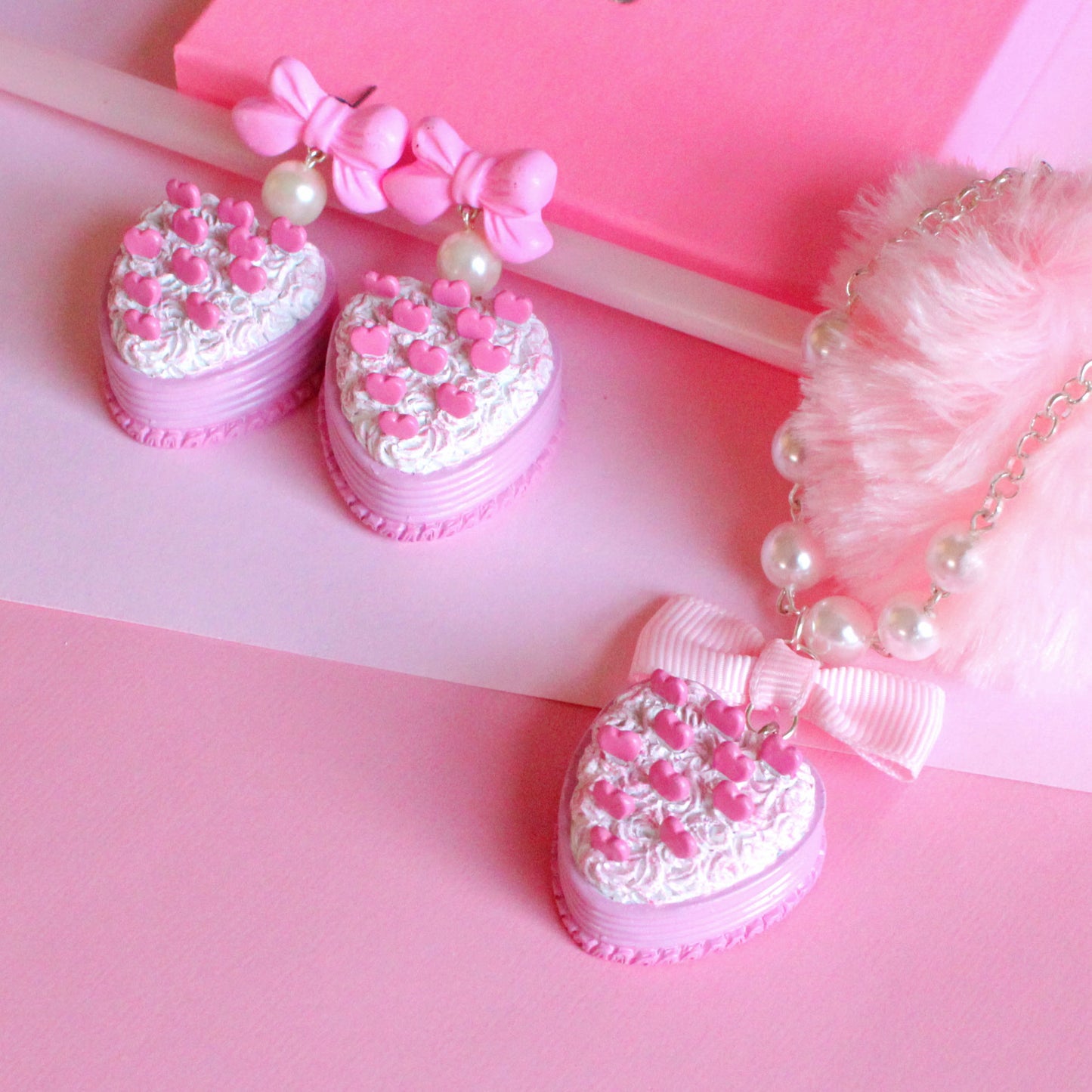 Pink Heart Cake Earrings