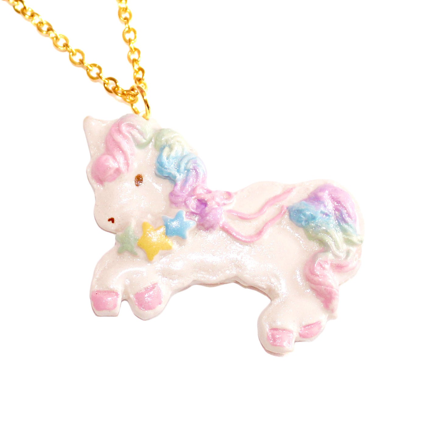 Kawaii Unicorn Bon Bon Necklace, Non-Fade Stainless Steel 18" Chain, Handmade in Polymer Clay
