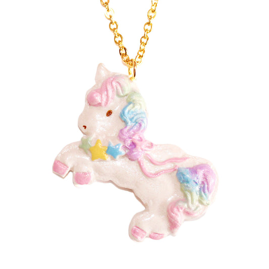 Kawaii Unicorn Bon Bon Necklace, Non-Fade Stainless Steel 18" Chain, Handmade in Polymer Clay