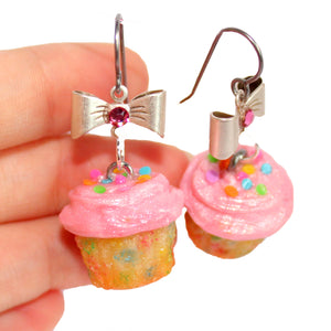 Pink Funfetti Cupcake Earrings, Confetti Cupcake Earrings