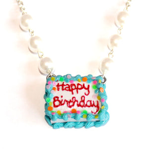 Blue Happy Birthday Cake Necklace