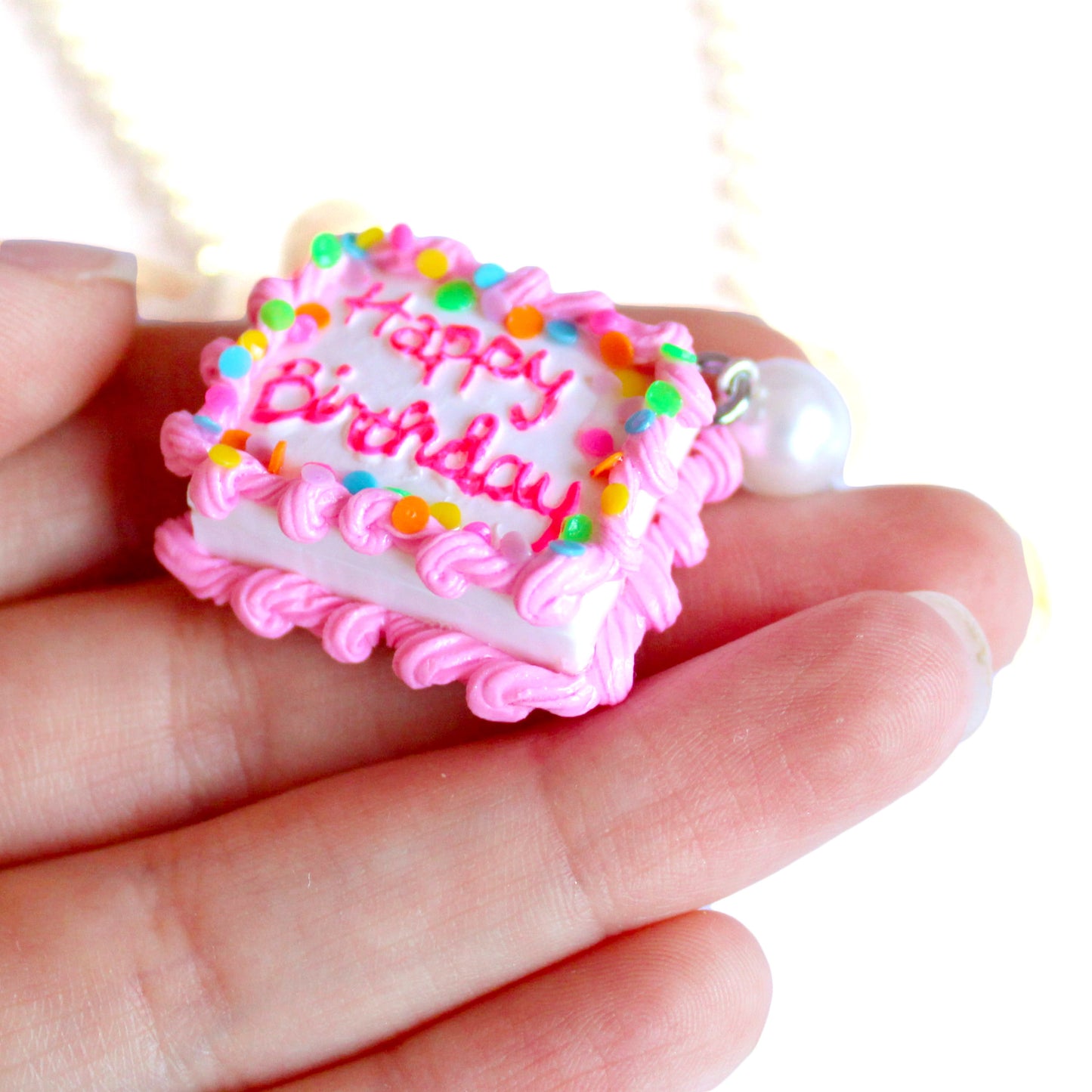 Pink Happy Birthday Cake Necklace