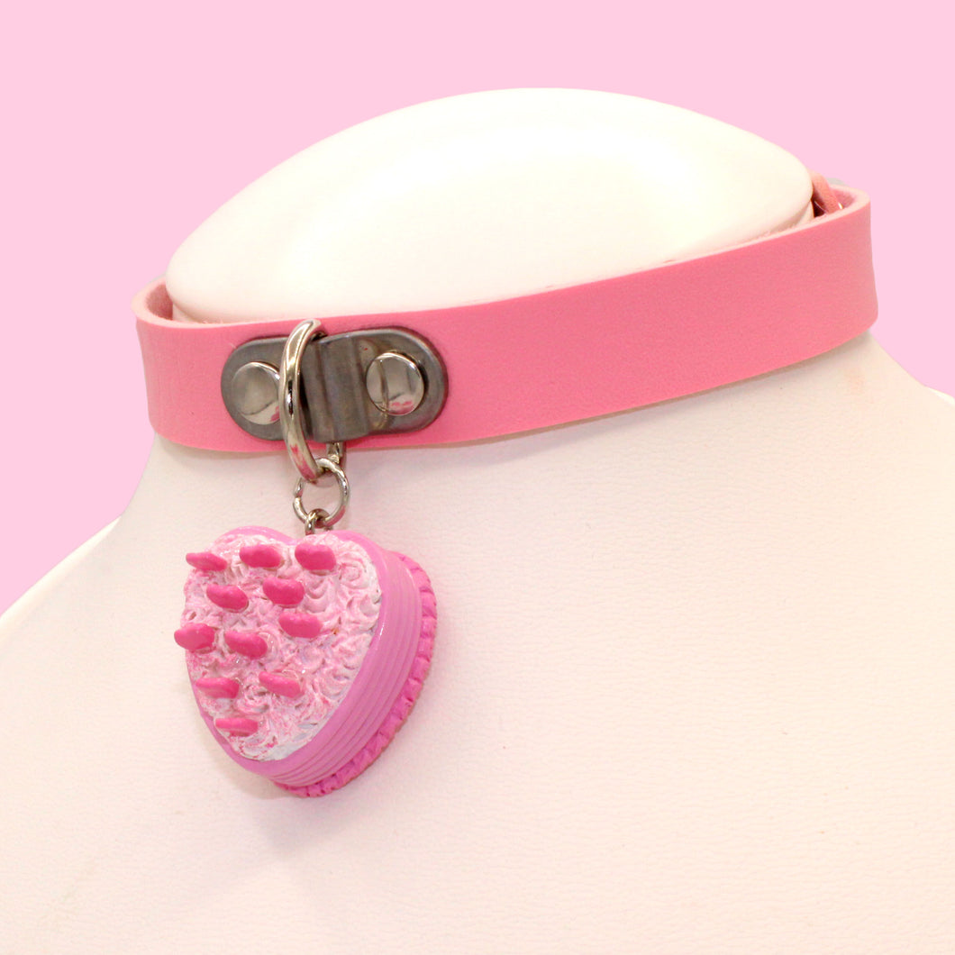 Pink Heart Cake Choker - Vegan Leather