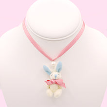 Load image into Gallery viewer, Pastel Bunny Satin Choker or Necklace - Pink or White Plush Bunny - Fatally Feminine Designs
