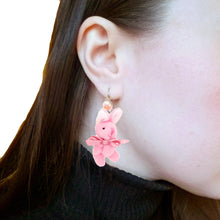 Load image into Gallery viewer, Plush Pastel Bunny Earrings - Pink or White - Hypoallergenic

