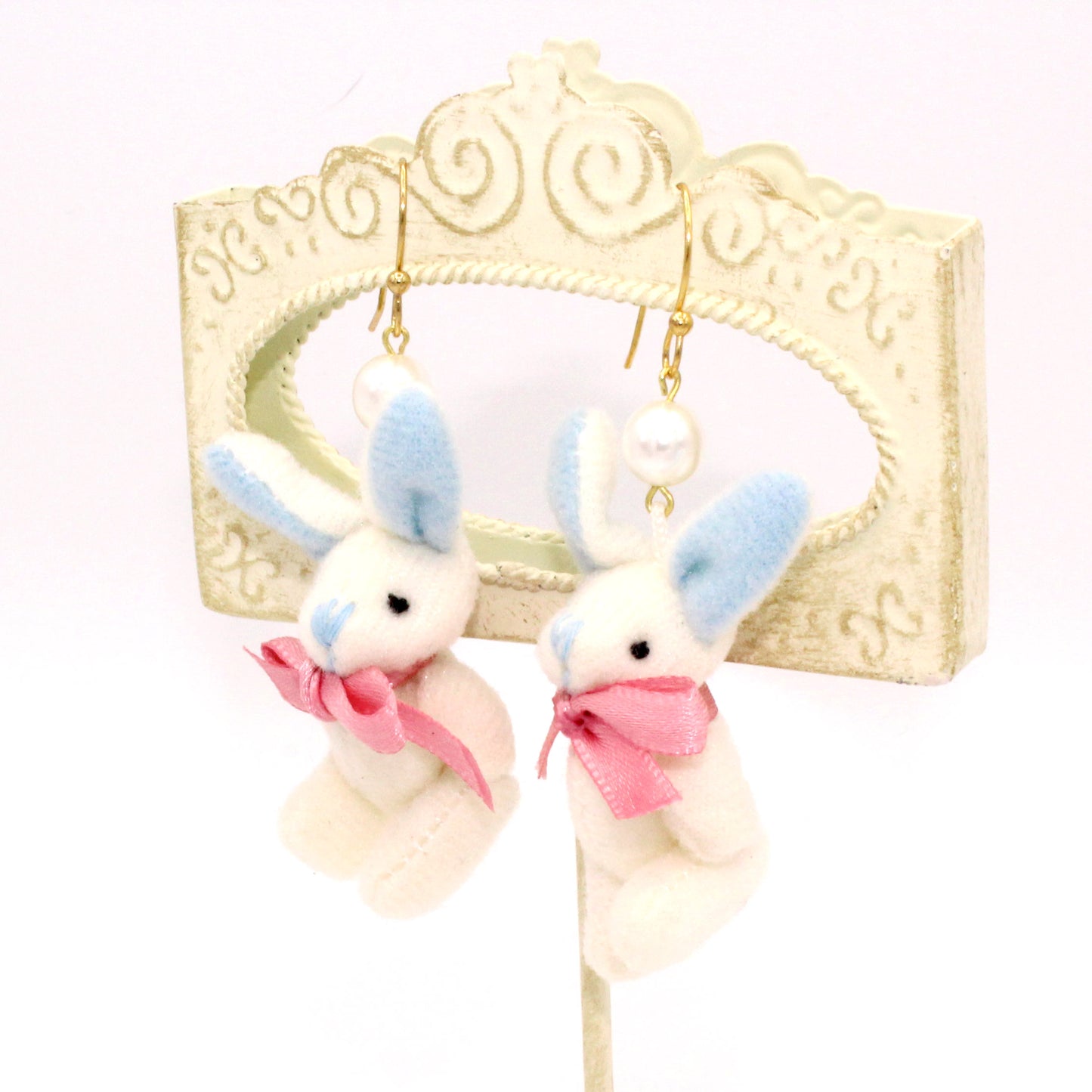 Plush Pastel Bunny Earrings - Pink or White - Hypoallergenic