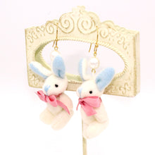 Load image into Gallery viewer, Plush Pastel Bunny Earrings - Pink or White - Hypoallergenic
