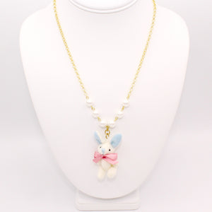 Pastel Bunny Necklace - Pink or White Plush Bunny - Fatally Feminine Designs