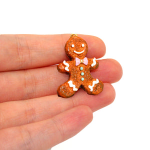 Gingerbread Man Cookie Pearl & Bow Necklace - Silver or Gold - Limited Edition Holiday Collection