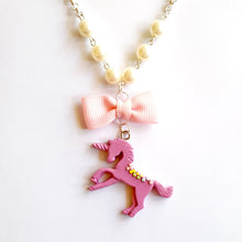 Load image into Gallery viewer, Pastel Unicorn Pearls and Bow Necklace
