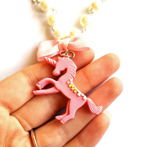 Pastel Unicorn Pearls and Bow Necklace