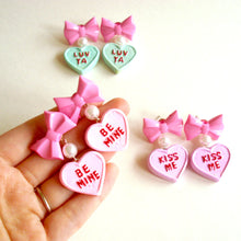 Load image into Gallery viewer, Bow and Pearl Conversation Heart Earrings

