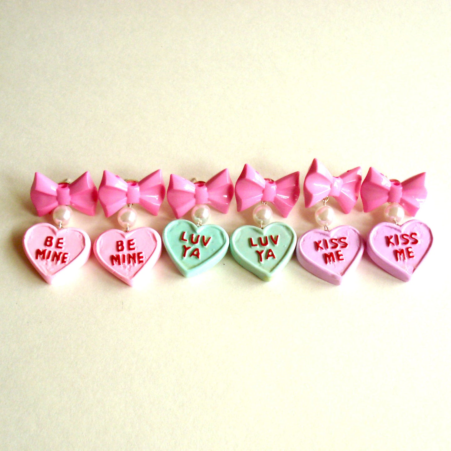 Bow and Pearl Conversation Heart Earrings