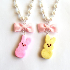 Marshmallow Bunny Bow & Pearl Necklace