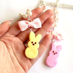 Marshmallow Bunny Bow & Pearl Necklace