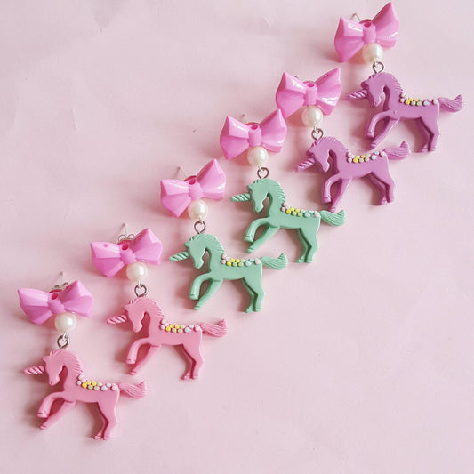 Pastel Bow and Unicorn Earrings