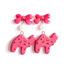 Load image into Gallery viewer, Bow and Pearl Pink Animal Cookie Earrings
