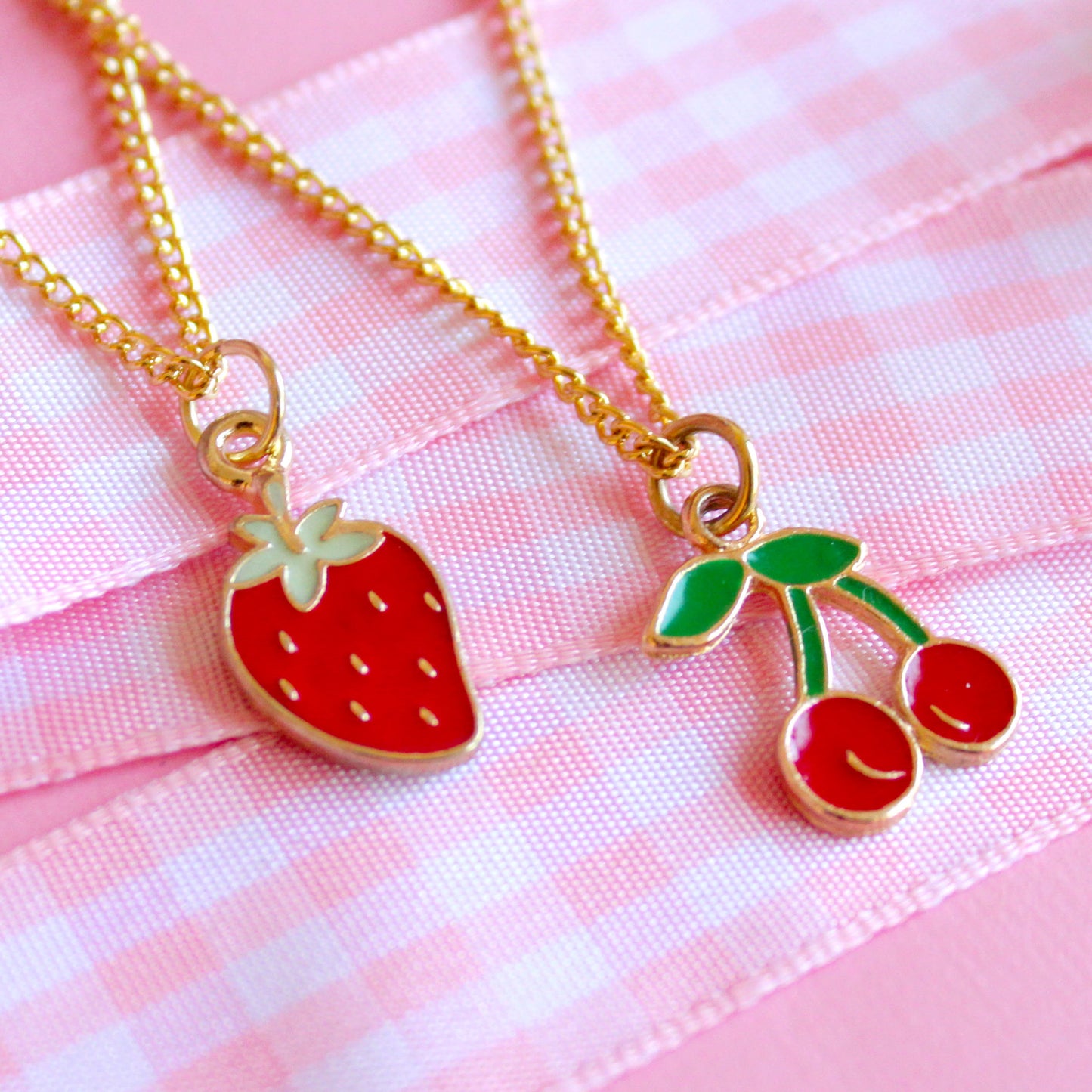 Vintage Fruit Charm Necklaces - Strawberry or Cherry
