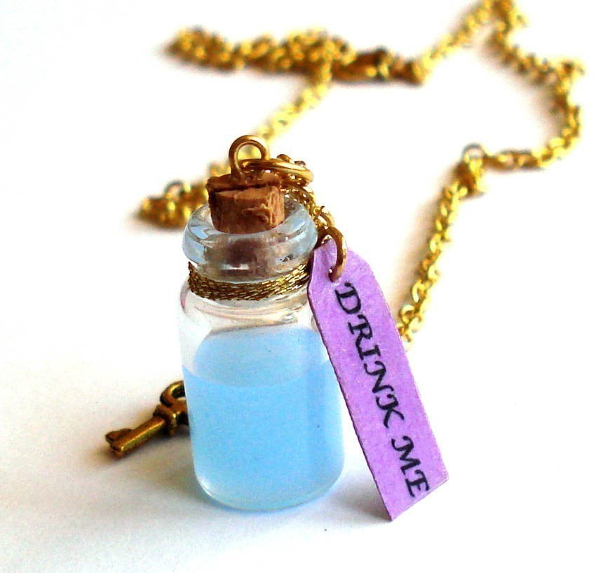 Drink Me Bottle Necklace, Stainless Steel or Gold Finish Chain, Alice in Wonderland Collection, Handmade in the USA